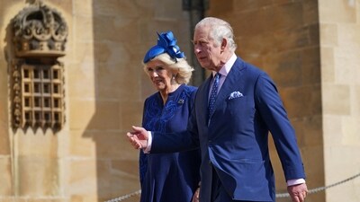 King Charles III and the Queen Consort attend the Easter Mattins Service at St George's Chapel at Windsor Castle in Berkshire (Reuters)