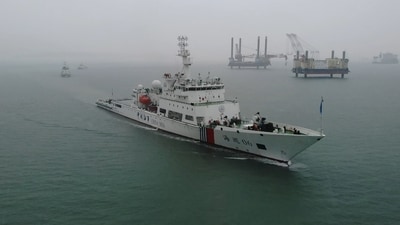 Chinese maritime law enforcement fleet led by a patrol and rescue vessel Haixun 06 patrols during a joint patrol operation in Taiwan straits. (Reuters)