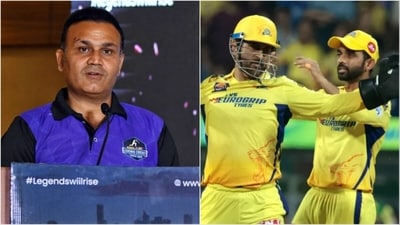 Virender Sehwag; MS Dhoni with Ajinkya Rahane (File/IPL) Virender Sehwag; MS Dhoni with Ajinkya Rahane (File/IPL)