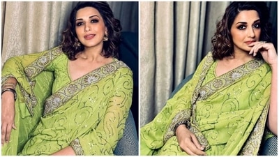 Sonali Bendre's Instagram handle is a lookbook of all things stylish and elegant. The actor loves wearing traditional attires and often shares her fondness for them through her posts. Earlier for a photoshoot, she donned a green embellished saree by the designer duo Abu Jani Sandeep Khosla. (Instagram/@iamsonalibendre)