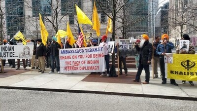 Khalistan supporters protest outside Indian Embassy in Washington, US. (PTI file) Khalistan supporters protest outside Indian Embassy in Washington, US. (PTI file)