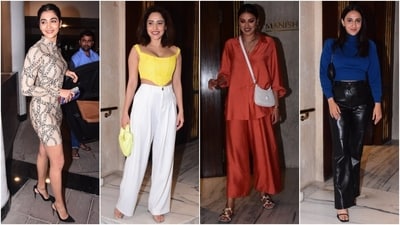 Pooja Hegde, Nushrratt Bharuccha, Anushka Ranjan and Akansha Ranjan visit Manish Malhotra. (HT Photo/Varinder Chawla) Pooja Hegde, Nushrratt Bharuccha, Anushka Ranjan and Akansha Ranjan visit Manish Malhotra. (HT Photo/Varinder Chawla)