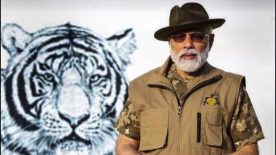 Prime Minister Narendra Modi at Bandipur Tiger Reserve in Karnataka on Sunday. (PTI) Prime Minister Narendra Modi at Bandipur Tiger Reserve in Karnataka on Sunday. (PTI)