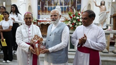 PM Modi at Sacred Heart Cathedral on Easter in Delhi on Sunday. (PM Modi/ Twitter ) PM Modi at Sacred Heart Cathedral on Easter in Delhi on Sunday. (PM Modi/ Twitter )