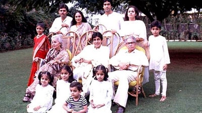 Amitabh and Jaya pose for this vintage photo with their extended family. His father Hrivansh Rai Bachchan and mother Teji Bachchan are also seen with them. Amitabh and Jaya pose for this vintage photo with their extended family. His father Hrivansh Rai Bachchan and mother Teji Bachchan are also seen with them.