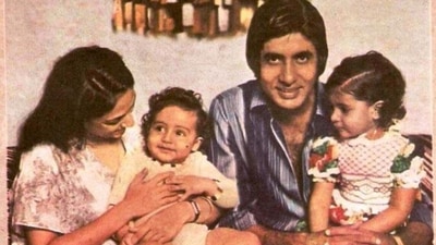 An old photo show Abhishek as a baby in Jaya's arms and Shweta in Amitabh's. An old photo show Abhishek as a baby in Jaya's arms and Shweta in Amitabh's.