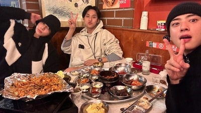 Jungkook stepped out for dinner with Kim Mingyu and Cha Eun-woo. Jungkook stepped out for dinner with Kim Mingyu and Cha Eun-woo.