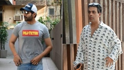 Karan Johar and Kartik Aaryan met in Mumbai. (Varinder Chawla) Karan Johar and Kartik Aaryan met in Mumbai. (Varinder Chawla)