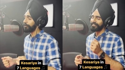 Snehdeep Singh Kalsi singing Kesariya in seven languages. (Twitter/@anandmahindra) Snehdeep Singh Kalsi singing Kesariya in seven languages. (Twitter/@anandmahindra)