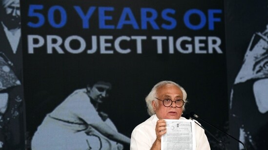 Congress leader Jairam Ramesh addresses a press conference on 50 yrs of Project Tiger, at AICC headquarters, in New Delhi. (ANI File)