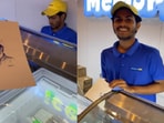 Customer draws man's portrait. Customer draws man's portrait.