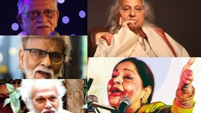 Pandit Jasraj; Begum Farida Khanum: Gulzar; the late Satish Gujral; and Jatin Das. (HT Archive) Pandit Jasraj; Begum Farida Khanum: Gulzar; the late Satish Gujral; and Jatin Das. (HT Archive)