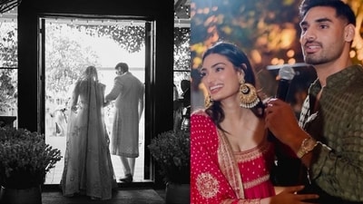 Athiya Shetty with Ahan Shetty at her wedding (left). Athiya Shetty with Ahan Shetty at her wedding (left).