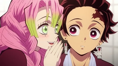 The opening of the third season of Demon Slayer features "Kizuna no Kiseki," a track by MAN WITH A MISSION x Milet. (Ufotable) The opening of the third season of Demon Slayer features "Kizuna no Kiseki," a track by MAN WITH A MISSION x Milet. (Ufotable)