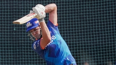 Mumbai Indian's Cameron Green during a practice session (PTI) Mumbai Indian's Cameron Green during a practice session (PTI)