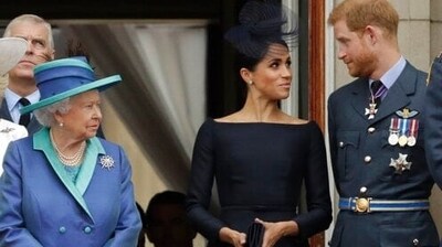 Prince Harry and Meghan Markle with late Queen Elizabeth II and Prince Andrew. (File Photo) Prince Harry and Meghan Markle with late Queen Elizabeth II and Prince Andrew. (File Photo)