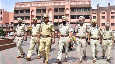 Punjab Police personnel amid a crackdown on Waris Punjab De chief Amritpal Singh late last month. (Sameer Sehgal/ HT Photo) Punjab Police personnel amid a crackdown on Waris Punjab De chief Amritpal Singh late last month. (Sameer Sehgal/ HT Photo)