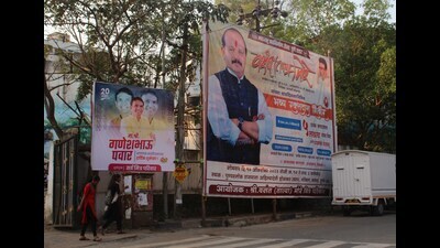 The city has been defaced by a slew of political and commercial hoardings that were erected without permission from the PMC administration, resulting in massive revenue losses. (HT FILE PHOTO) The city has been defaced by a slew of political and commercial hoardings that were erected without permission from the PMC administration, resulting in massive revenue losses. (HT FILE PHOTO)