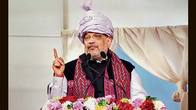 Union home minister Amit Shah in Kibithoo, Arunachal Pradesh, on Monday. (PTI) Union home minister Amit Shah in Kibithoo, Arunachal Pradesh, on Monday. (PTI)