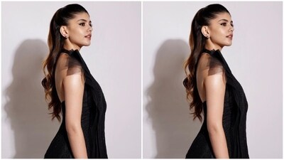 Sanjana played muse to fashion designer duo Rohit Gandhi and Rahul Khanna and picked a black ensemble from the shelves of the designer house. (Instagram/@sanjanasanghi96) Sanjana played muse to fashion designer duo Rohit Gandhi and Rahul Khanna and picked a black ensemble from the shelves of the designer house. (Instagram/@sanjanasanghi96)