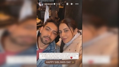 Rakul Preet: Wishing her brother, Rakul Preet tagged her brother Aman on her Instagram stories and wrote a heartfelt note. "Although you are the most notorious and irritating at time times, you also have a heart of gold and are extremely adorable. Love you bro," she captioned her post. (Instagram/@rakulpreet) Rakul Preet: Wishing her brother, Rakul Preet tagged her brother Aman on her Instagram stories and wrote a heartfelt note. "Although you are the most notorious and irritating at time times, you also have a heart of gold and are extremely adorable. Love you bro," she captioned her post. (Instagram/@rakulpreet)