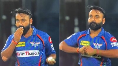 IPL 2023: Amit Mishra applies saliva on the ball. (Twitter)