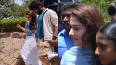 Nayanthara and Vignesh Shivan visit Kumbakonam temple. Nayanthara and Vignesh Shivan visit Kumbakonam temple.