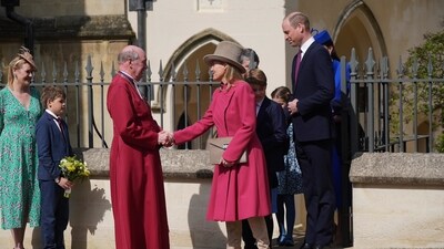 Sophie, the Duchess of Edinburgh, warmly greeted the Dean of Windsor, David Conner as she left the chapel. (source:Twitter/@RoyalFamily) Sophie, the Duchess of Edinburgh, warmly greeted the Dean of Windsor, David Conner as she left the chapel. (source:Twitter/@RoyalFamily)