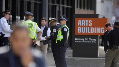 US Police officers gather during the first large-scale active shooter drill undertaken by at a school. (REUTERS/ Representative image)