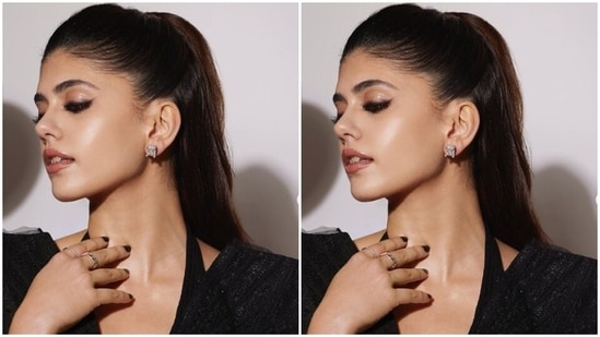 In black stilettos, Sanjana completed her look for the day. Styled by fashion stylist Priyankka Castelinno, Sanjana wore her tresses into a clean ponytail styled in wavy curls.&nbsp;(Instagram/@sanjanasanghi96)