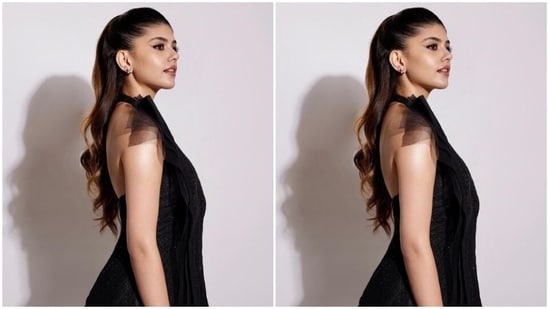 Sanjana played muse to fashion designer duo Rohit Gandhi and Rahul Khanna and picked a black ensemble from the shelves of the designer house.&nbsp;(Instagram/@sanjanasanghi96)