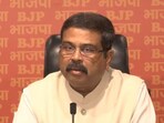 BJP Karnataka in-charge Dharmendra Pradhan addresses presser. (Twitter/BJP)