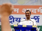 Delhi CM Arvind Kejriwal addresses party workers at AAP office in New Delhi ON Tuesday. Delhi CM Arvind Kejriwal addresses party workers at AAP office in New Delhi ON Tuesday.
