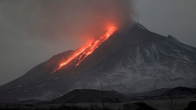 Shiveluch Volcano: Lava and steams are visible during the volcano's eruption on the Kamchatka Peninsula in Russia. (AP) Shiveluch Volcano: Lava and steams are visible during the volcano's eruption on the Kamchatka Peninsula in Russia. (AP)