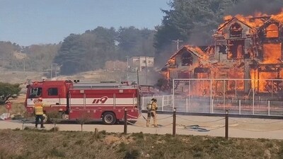 At least 44 homes were destroyed and more than 300 residents evacuated to facilities. (Twitter) At least 44 homes were destroyed and more than 300 residents evacuated to facilities. (Twitter)