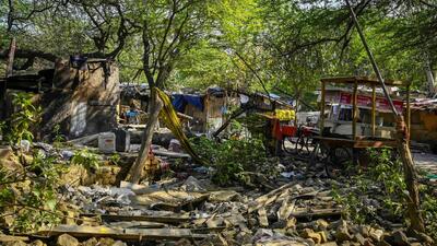 Illegal encroachments and in a deemed forest area in Saket, hear Max Hospital, on Tuesday. (Raj K Raj/HT Photo)