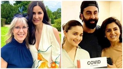 Katrina Kaif with mom Suzanne Turquotte; Neetu Kapoor with Alia Bhatt and Ranbir Kapoor. Katrina Kaif with mom Suzanne Turquotte; Neetu Kapoor with Alia Bhatt and Ranbir Kapoor.