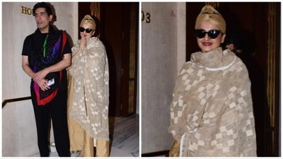 Rekha posed with Manish Malhotra in Mumbai. (Pics: Varinder Chawla) Rekha posed with Manish Malhotra in Mumbai. (Pics: Varinder Chawla)