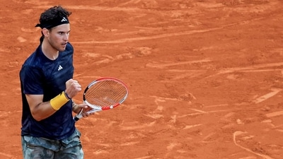 Austria's Dominic Thiem reacts as he plays against France's Richard Gasquet during the Monte Carlo ATP Masters Series Tournament round of 64 tennis match at Monte Carlo on April 9, 2023. (Photo by Valery HACHE / AFP) (AFP) Austria's Dominic Thiem reacts as he plays against France's Richard Gasquet during the Monte Carlo ATP Masters Series Tournament round of 64 tennis match at Monte Carlo on April 9, 2023. (Photo by Valery HACHE / AFP) (AFP)