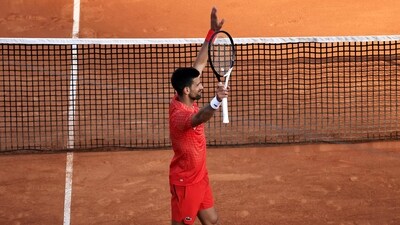Serbian Novak Djokovic celebrates after winning his Monte-Carlo ATP Masters Series tournament round of 64 tennis match against Ivan Gakhov (AFP) Serbian Novak Djokovic celebrates after winning his Monte-Carlo ATP Masters Series tournament round of 64 tennis match against Ivan Gakhov (AFP)