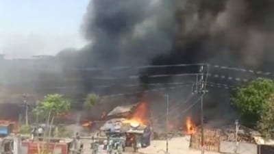 Screengrab of video showing the intensity of fire in which nearly 100 shops were burnt down in Bihar's Gaya on Tuesday.