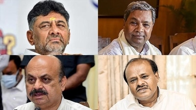 (clockwise): DK Shivakumar, Siddaramaiah, Basavaraj Bommai and HD Kumaraswamy. (clockwise): DK Shivakumar, Siddaramaiah, Basavaraj Bommai and HD Kumaraswamy.