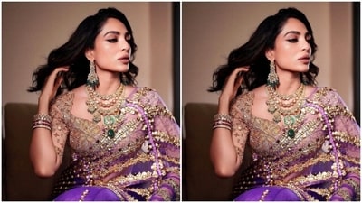 Sobhita picked a blue saree with heavy embellishment details and added a golden sequined blouse as she posed like a diva.&nbsp; (Instagram/@sobhitad)