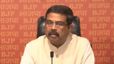 BJP Karnataka in-charge Dharmendra Pradhan addresses presser. (Twitter/BJP) BJP Karnataka in-charge Dharmendra Pradhan addresses presser. (Twitter/BJP)