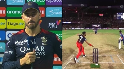 Faf du Plessis; Harshal Patel’s attempt to run-out Bishnoi Faf du Plessis; Harshal Patel’s attempt to run-out Bishnoi