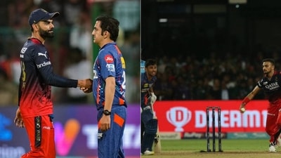 Virat Kohli with Gautam Gambhir; Harshal Patel Virat Kohli with Gautam Gambhir; Harshal Patel