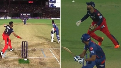 Harshal Patel and Dinesh Karthik's last ball mess cost RCB the match. (Screengrab) Harshal Patel and Dinesh Karthik's last ball mess cost RCB the match. (Screengrab)