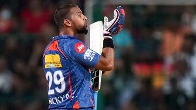 Bengaluru: Lucknow Super Giants batter Nicholas Pooran celebrates after scoring a half-century during the IPL 2023 cricket match between Royal Challengers Bangalore and Lucknow Super Giants, at M Chinnaswamy Stadium in Bengaluru, Monday, April 10, 2023. (PTI Photo/Shailendra Bhojak)(PTI04_10_2023_000253B) (PTI) Bengaluru: Lucknow Super Giants batter Nicholas Pooran celebrates after scoring a half-century during the IPL 2023 cricket match between Royal Challengers Bangalore and Lucknow Super Giants, at M Chinnaswamy Stadium in Bengaluru, Monday, April 10, 2023. (PTI Photo/Shailendra Bhojak)(PTI04_10_2023_000253B) (PTI)