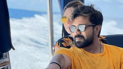 RRR actor Ram Charan and his wife Upasana Konidela in the Maldives. RRR actor Ram Charan and his wife Upasana Konidela in the Maldives.