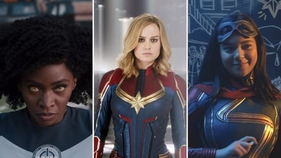 The Marvels' features a trio of strong female heroes played by Brie Larson as Captain Marvel, Iman Vellani as Ms. Marvel, and Teyonah Parris as Monica Rambeau. The Marvels' features a trio of strong female heroes played by Brie Larson as Captain Marvel, Iman Vellani as Ms. Marvel, and Teyonah Parris as Monica Rambeau.
